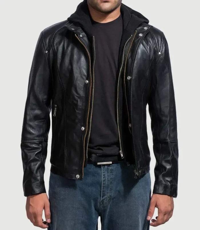 Men's Highschool Black Hooded Leather Jacket