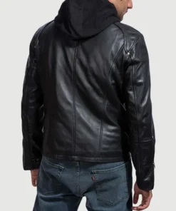 Men's Black Highschool Hooded Leather Jacket