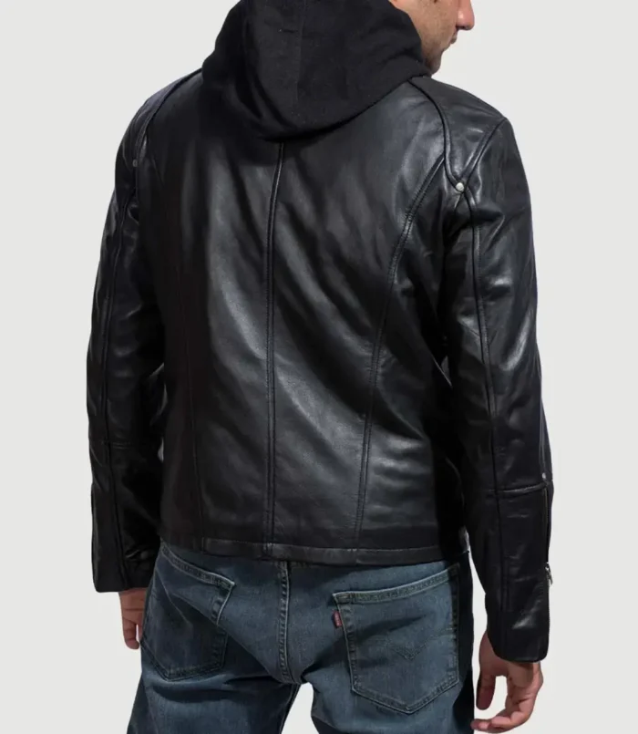 Men's Black Highschool Hooded Leather Jacket