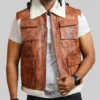 Men’s Jimmy Brown Shearling Collar Vintage Leather Vest