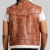 Men’s Brown Jimmy Shearling Collar Vintage Leather Vest