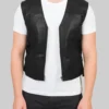 Men’s Jonas Biker Style Black Leather Vest