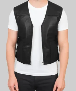 Men’s Jonas Biker Style Black Leather Vest