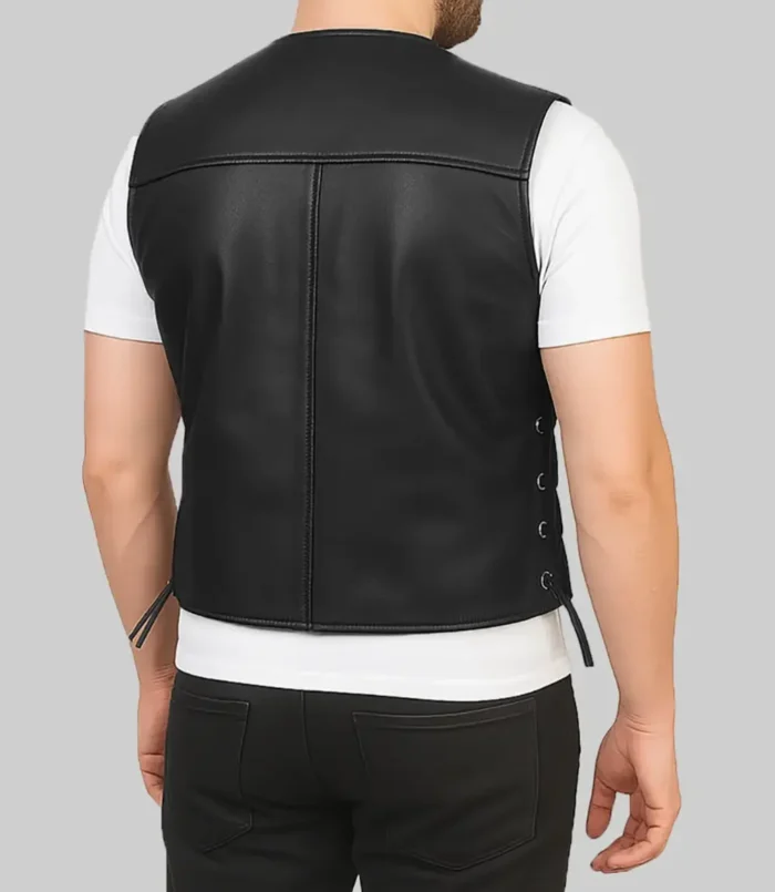Men’s Black Jonas Biker Style Leather Vest