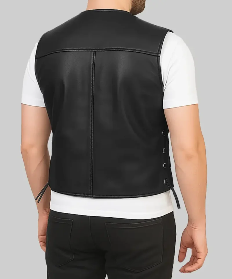 Men’s Black Jonas Biker Style Leather Vest