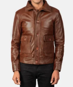 Men’s Avan Black & Maroon Leather Bomber Jacket