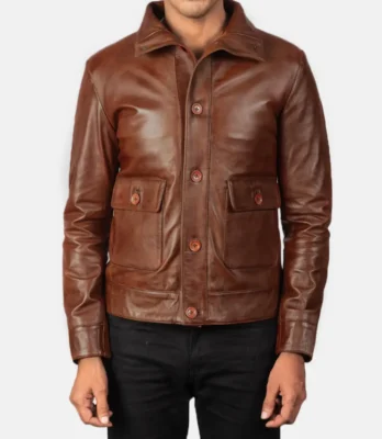 Men’s Avan Black & Maroon Leather Bomber Jacket