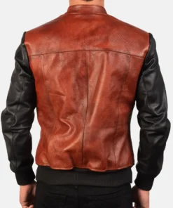 Men's Leather Avan Black & Maroon Bomber Jacket