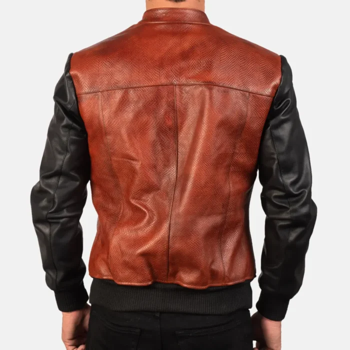 Men's Leather Avan Black & Maroon Bomber Jacket