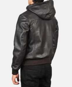 Men's Brown Nintenzo Hooded Leather Bomber Jacket