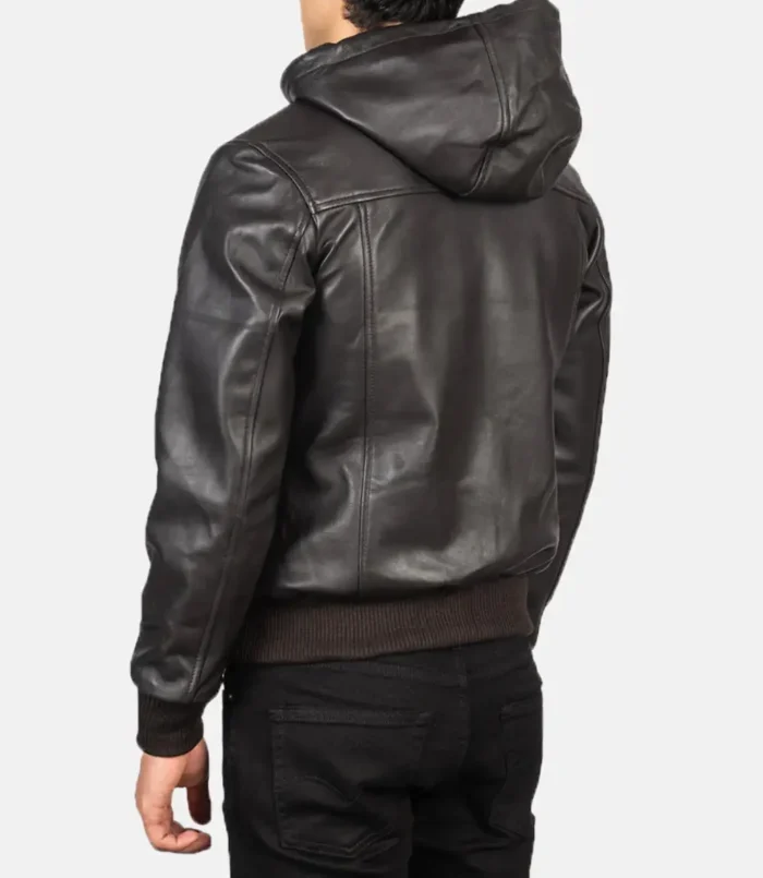 Men's Brown Nintenzo Hooded Leather Bomber Jacket