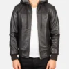 Men's Nintenzo Brown Hooded Leather Bomber Jacket