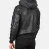 Men's Black Nintenzo Hooded Leather Bomber Jacket