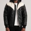 Men's Norman Black Hooded Bomber Leather Puffer Jacket