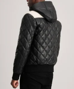 Men's Black Norman Hooded Bomber Leather Puffer Jacket