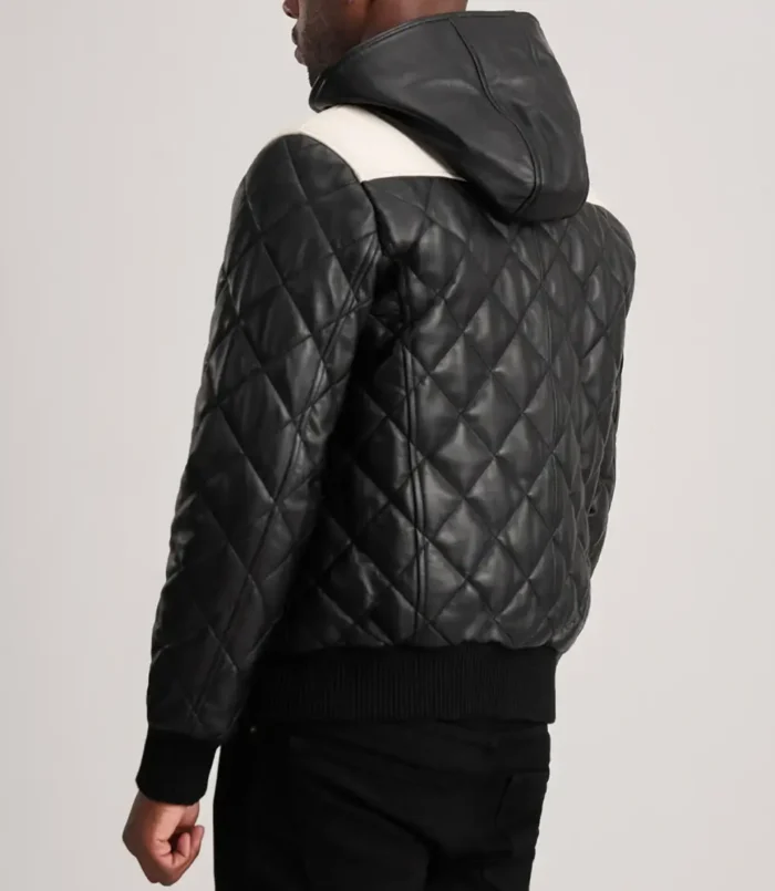 Men's Black Norman Hooded Bomber Leather Puffer Jacket