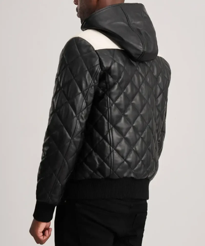 Men's Black Norman Hooded Bomber Leather Puffer Jacket
