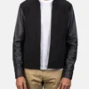 Men's Plain Black Hybrid Bomber Jacket