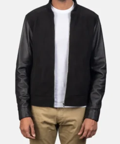 Men's Plain Black Hybrid Bomber Jacket