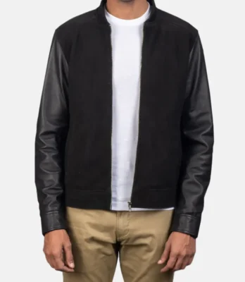 Men's Plain Black Hybrid Bomber Jacket