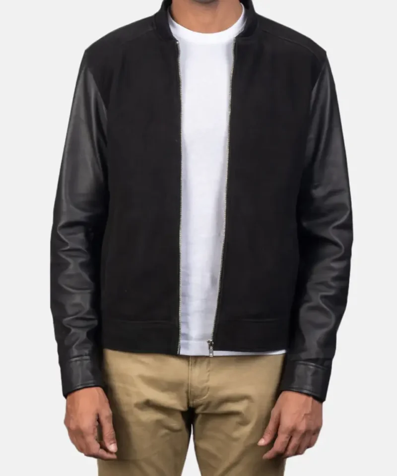 Men's Plain Black Hybrid Bomber Jacket