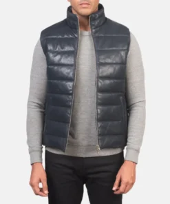 Men's Reeves Blue Leather Puffer Vest