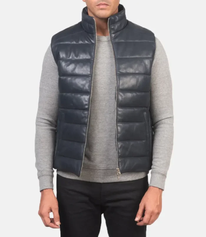 Men's Reeves Blue Leather Puffer Vest