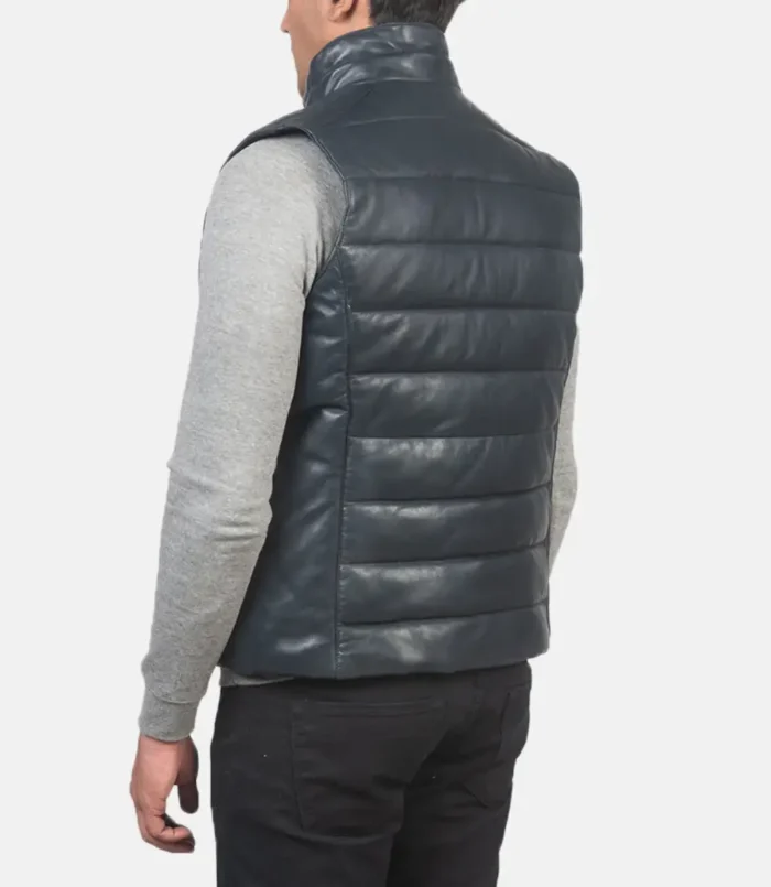 Men's Blue Reeves Leather Puffer Vest