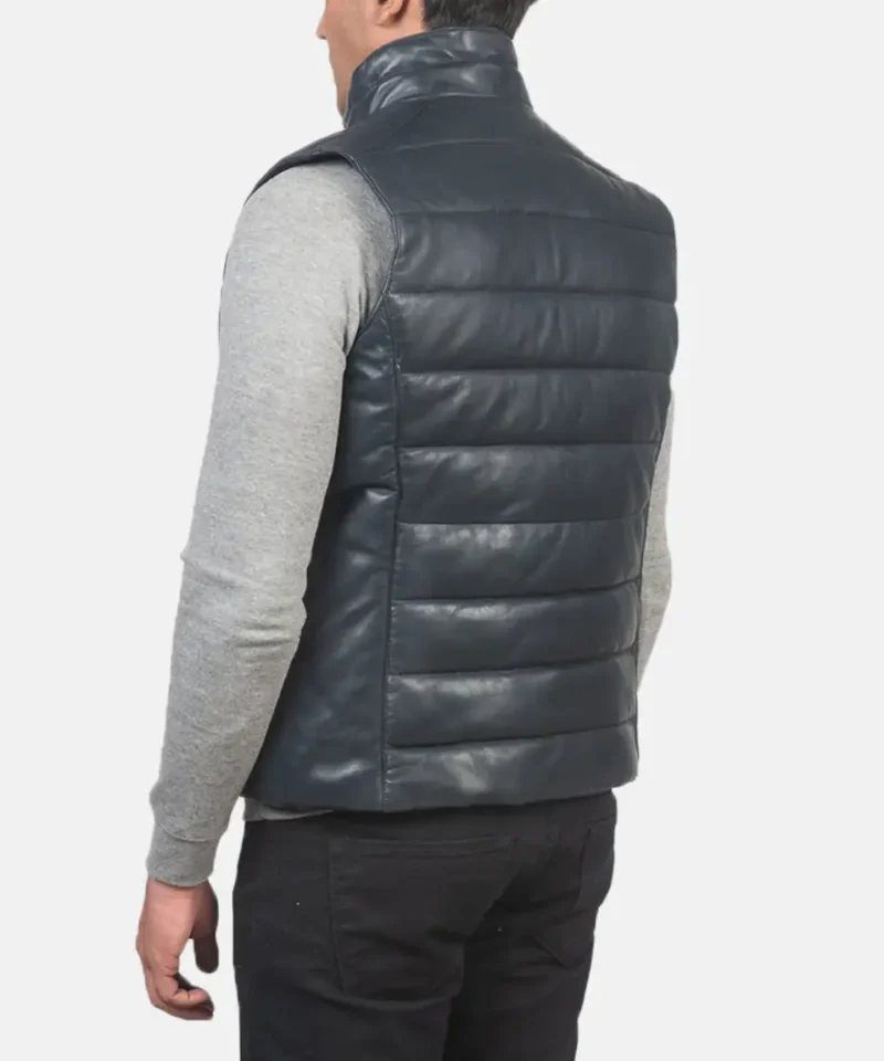 Men's Blue Reeves Leather Puffer Vest