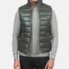 Men's Reeves Green Leather Puffer Vest