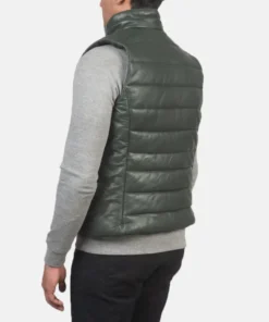 Men's Green Reeves Leather Puffer Vest