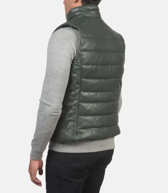 Men's Green Reeves Leather Puffer Vest