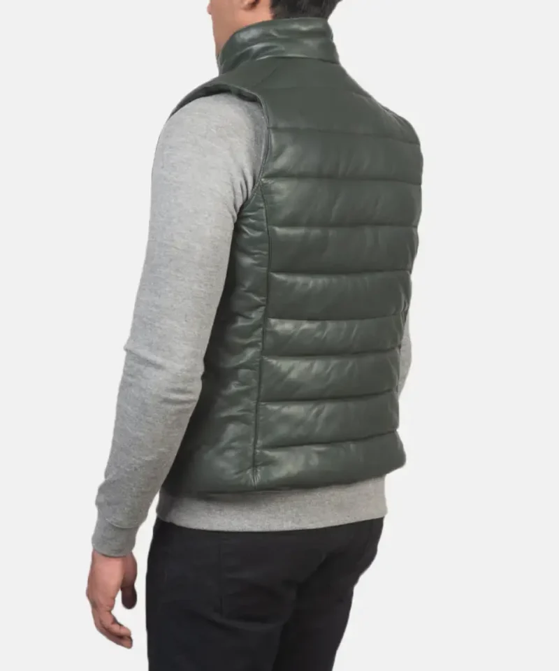 Men's Green Reeves Leather Puffer Vest