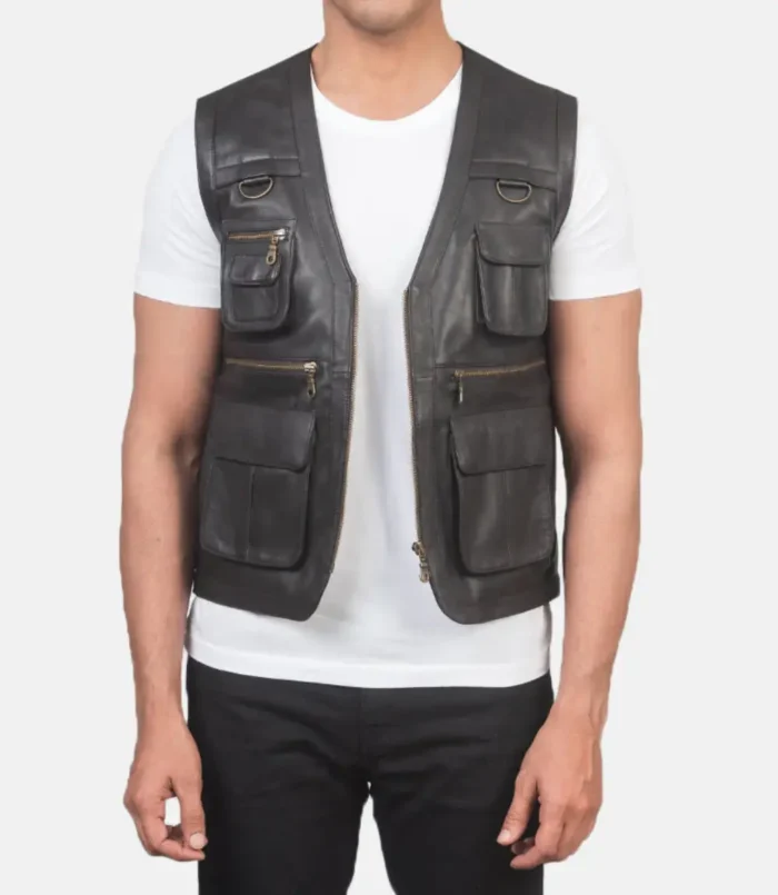 Men's Safari Brown Leather Vest