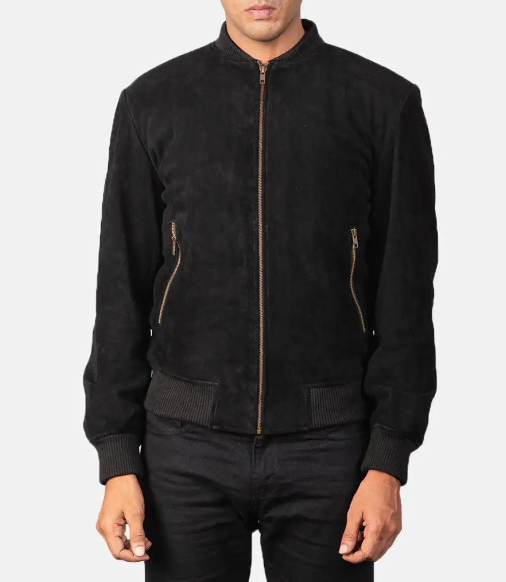Men's Shane Black Suede Bomber Jacket