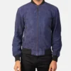 Men's Shane Blue Suede Bomber Jacket