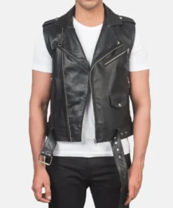 Men's Sullivan Black Leather Biker Vest