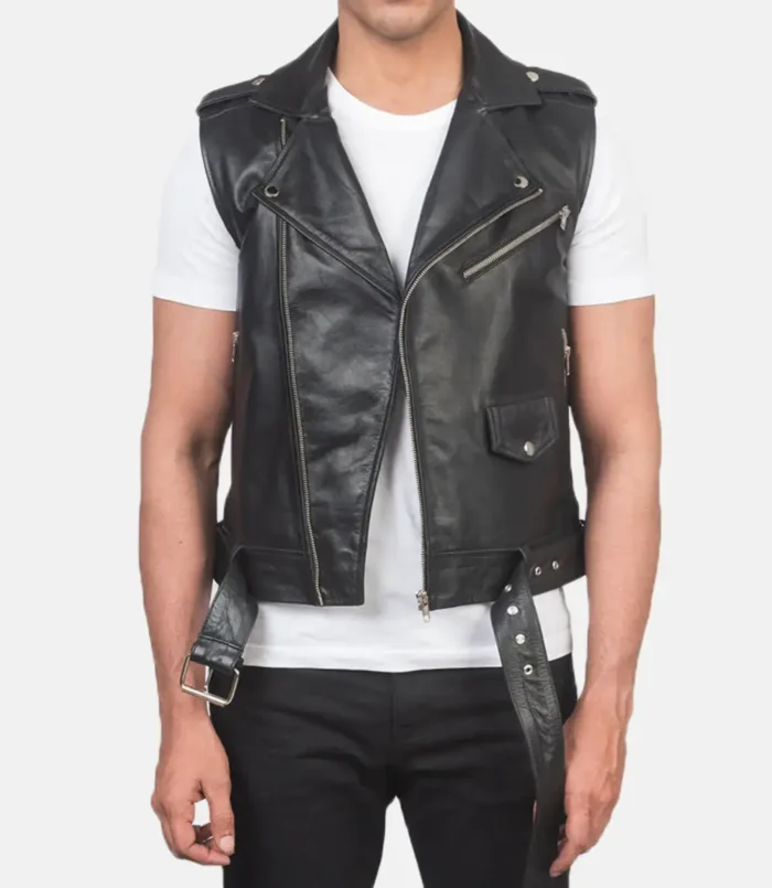 Men's Sullivan Black Leather Biker Vest