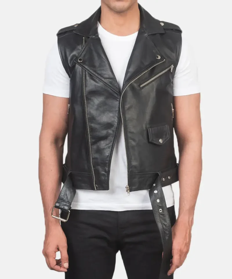 Men's Sullivan Black Leather Biker Vest