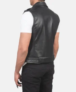 Men's Black Sullivan Leather Biker Vest