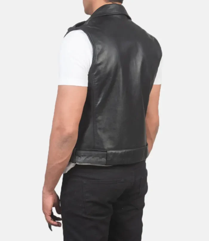 Men's Black Sullivan Leather Biker Vest