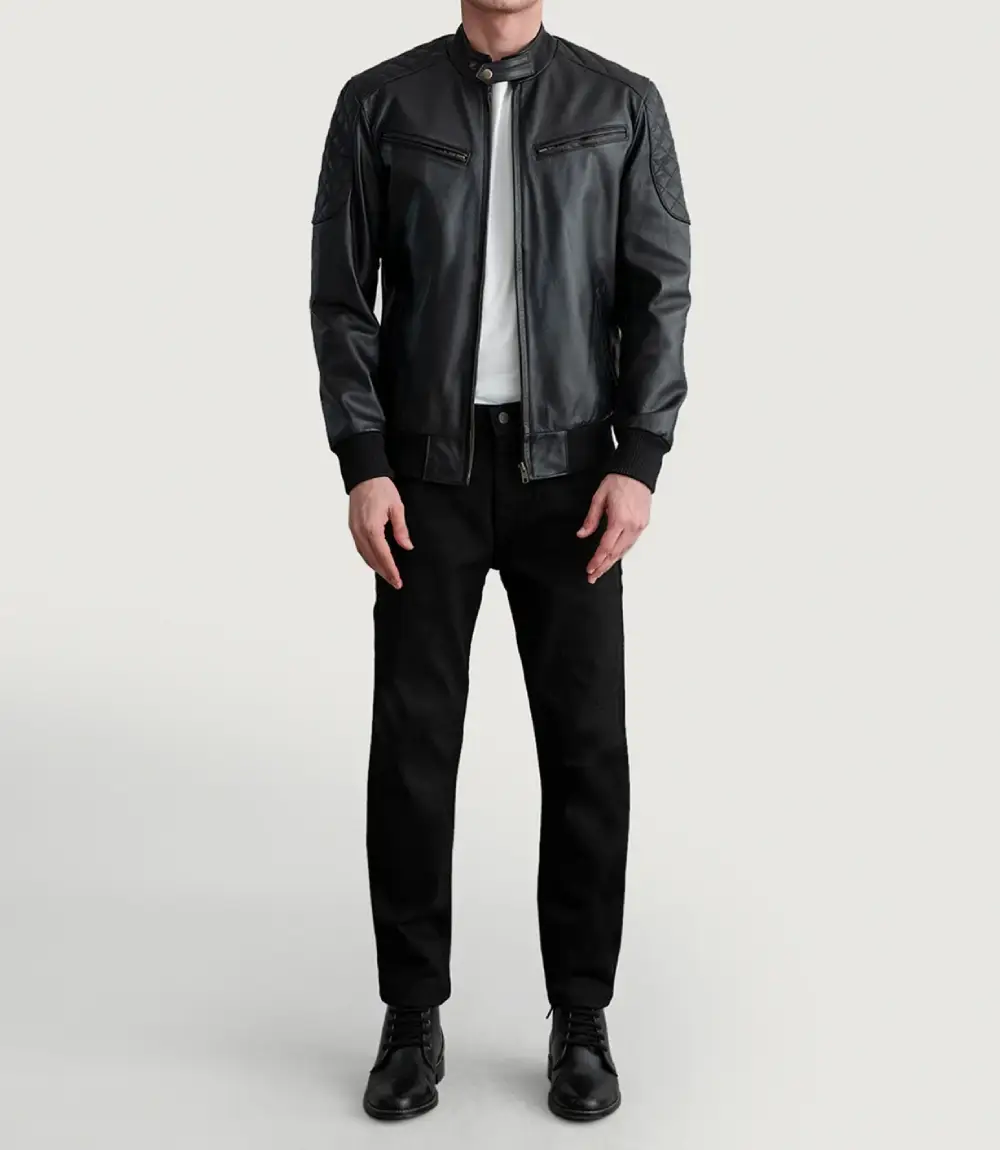 Men's Sven Black Leather Bomber Jacket