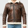 Men’s Theodore Brown Hooded B-3 Bomber Leather Jacket