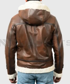 Men’s Brown Theodore Hooded B-3 Bomber Leather Jacket