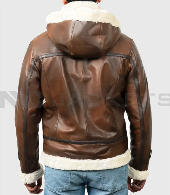 Men’s Brown Theodore Hooded B-3 Bomber Leather Jacket