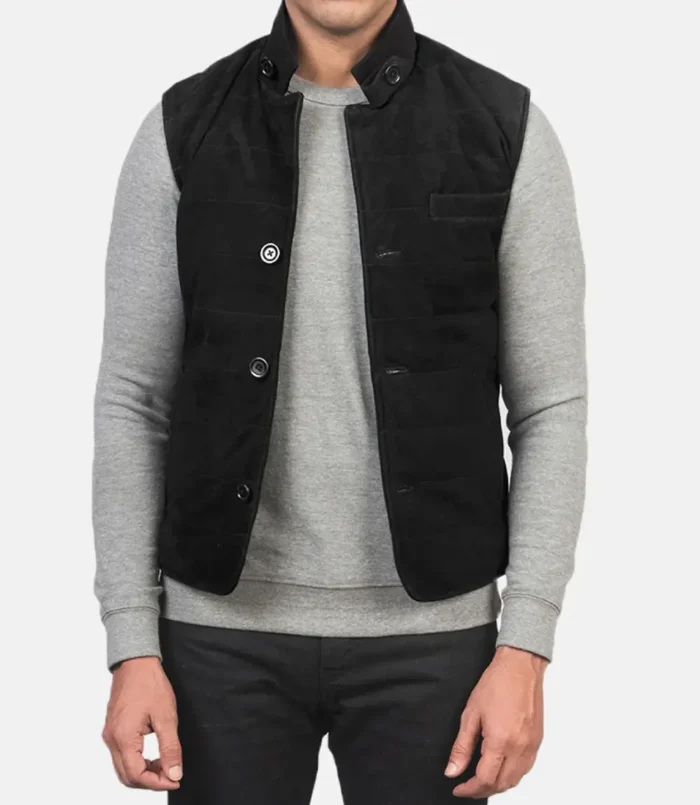 Men's Tony Black Suede Vest