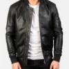 Men's Bomia Ma-1 Black Leather Bomber Jacket