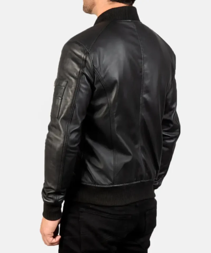 Men's Black Bomia Ma-1 Leather Bomber Jacket