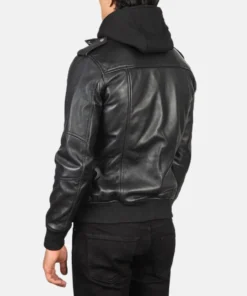 Men's Black Bravado Hooded Leather Bomber Jacket