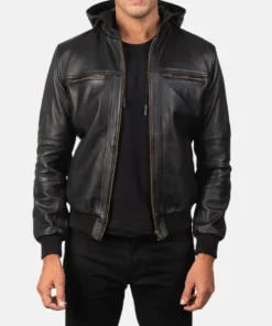Men's Bouncer Biz Black Leather Bomber Jacket
